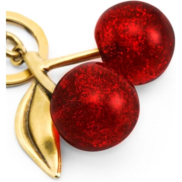 Cherry Bag Charm with Key Ring and Clip Sparkling Resin & Metal Accessory - Picture 2 of 6